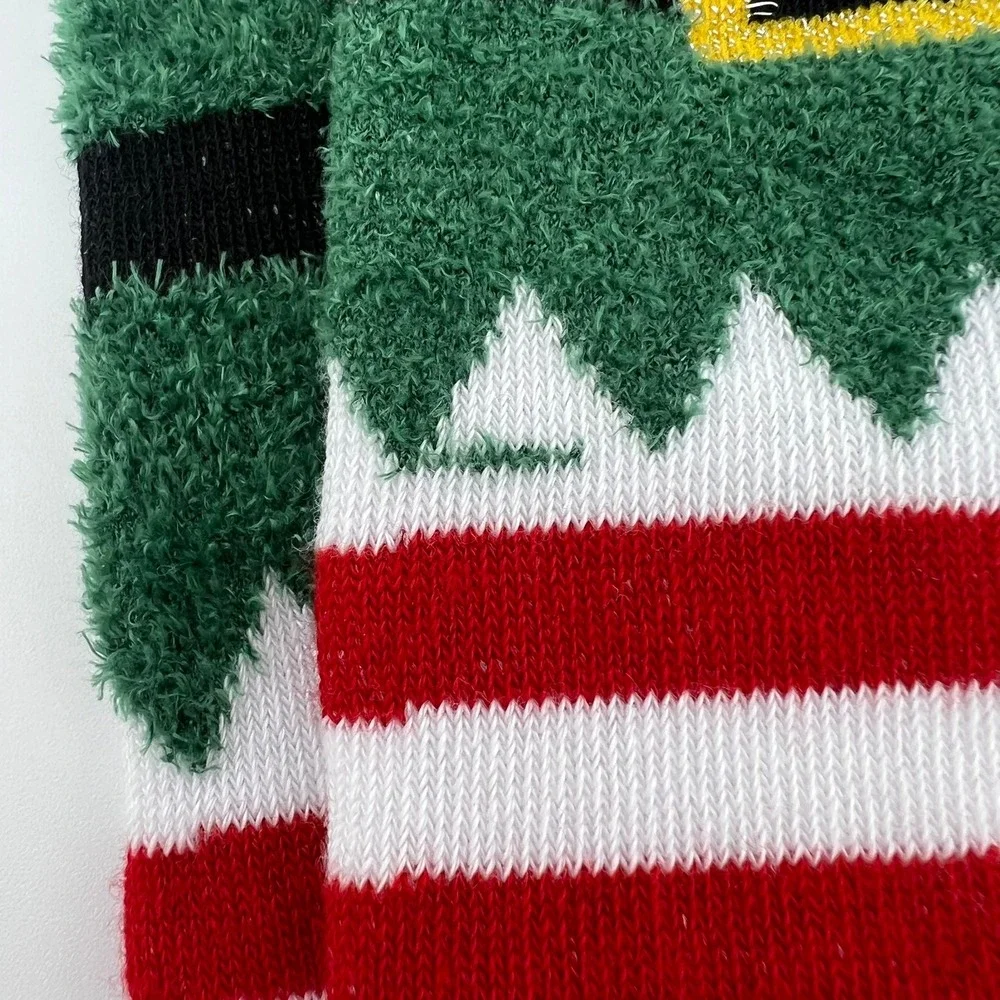 Elf Christmas Fuzzy Socks w/ Jingle Bells Green Red Stripe‎ Holiday Novelty Cozy